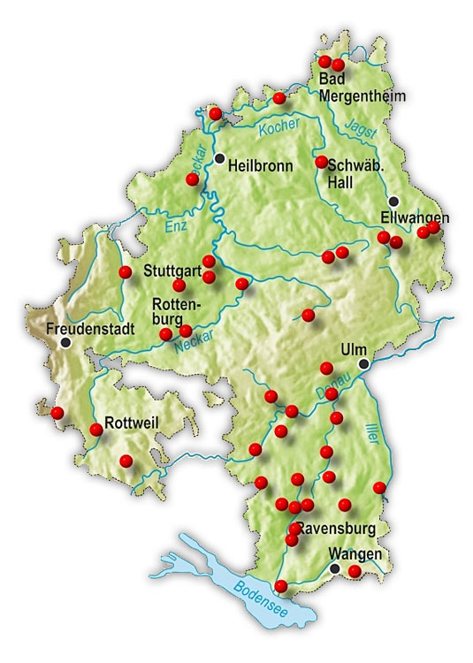 Karte der Dizese Rottenburg-Stuttgart